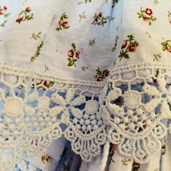 Rochelle Behrens The Shirt Blue Ditsy Floral Small Tiered Sleeve Boho Prairie - Picture 13 of 15